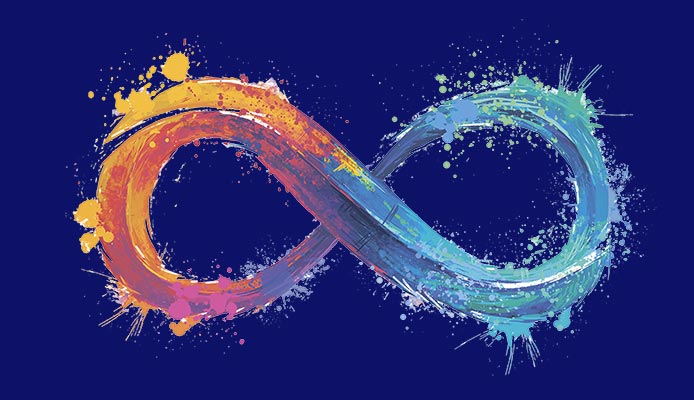 Infinity sign in dynamic colours painted as a splash